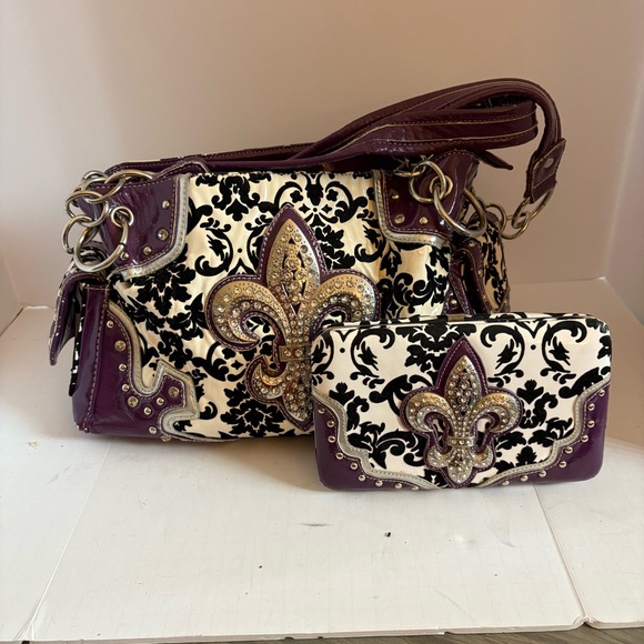Handbags - Elegant Purple and Black Women's Bag Set